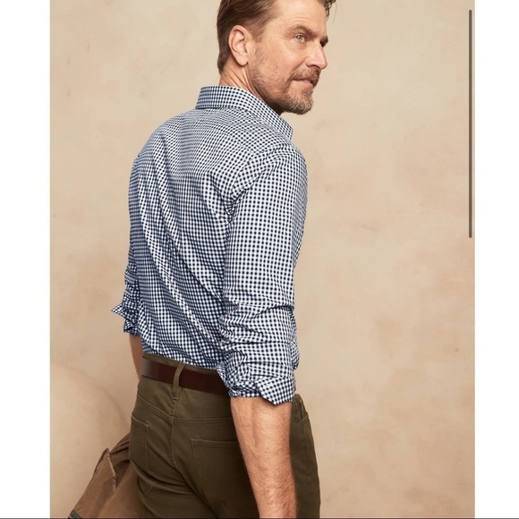 Banana Republic Camden Fit Mini Check Blue Sky Shirt Button Down Small - Picture 1 of 10